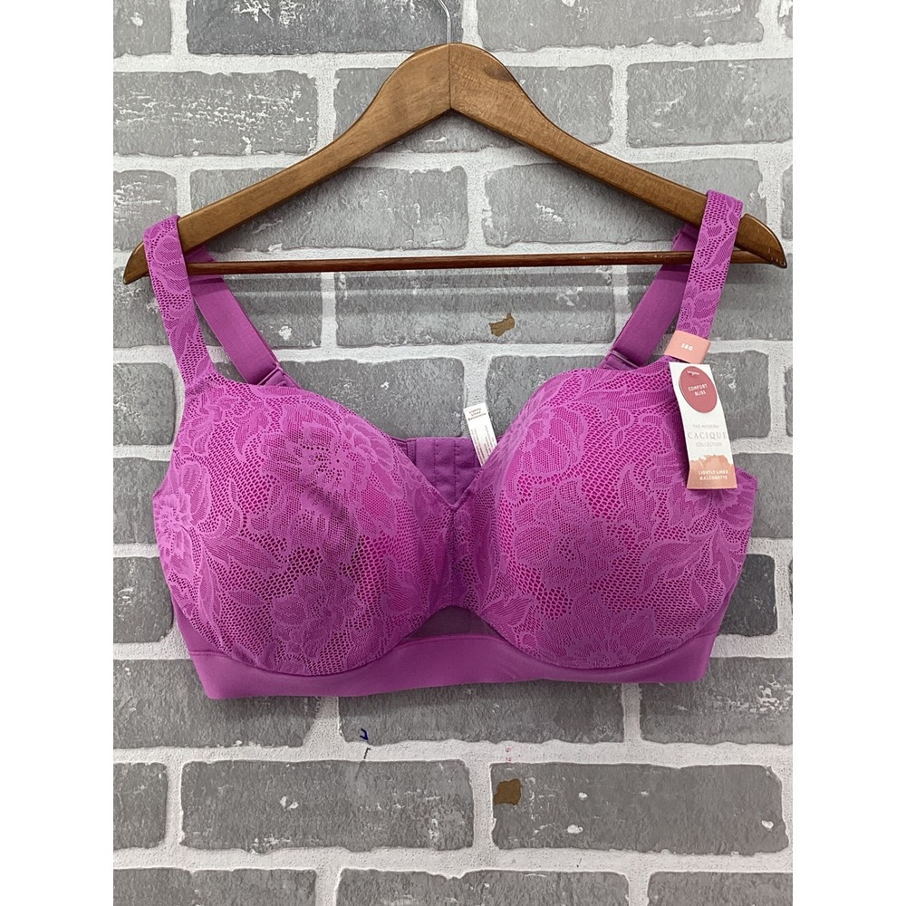Cacique Modern Collection Purple Floral Lace Balconette Bra 38G Lightly Lined